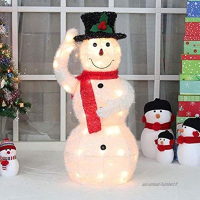 ADHW Noël Noël LED Déco Briller Bonhomme de Neige Figure Lumineux avec Écharpe Chapeau Chaud Blanc Métal Fer Cadre Laine Éclairage pour Intérieur Lumière Extérieure Color : 100cm