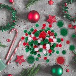 BQTQ 1200 Pièces Pompons Pailleté de Noël Rouge Vert Blanc Pom Poms à Paillettes Loisirs Creatifs Pom Poms pour DIY et Décorations de Noël 4 Tailles