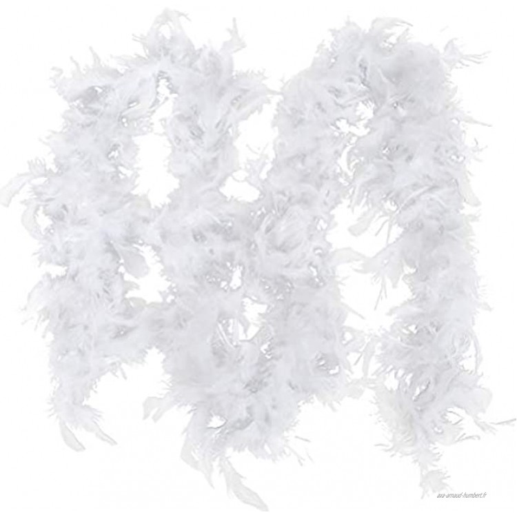 Mify Guirlande de plumes 2 m Boa pour décorations de sapin de Noël floquées bandes blanches pour décoration de sapin de Noël