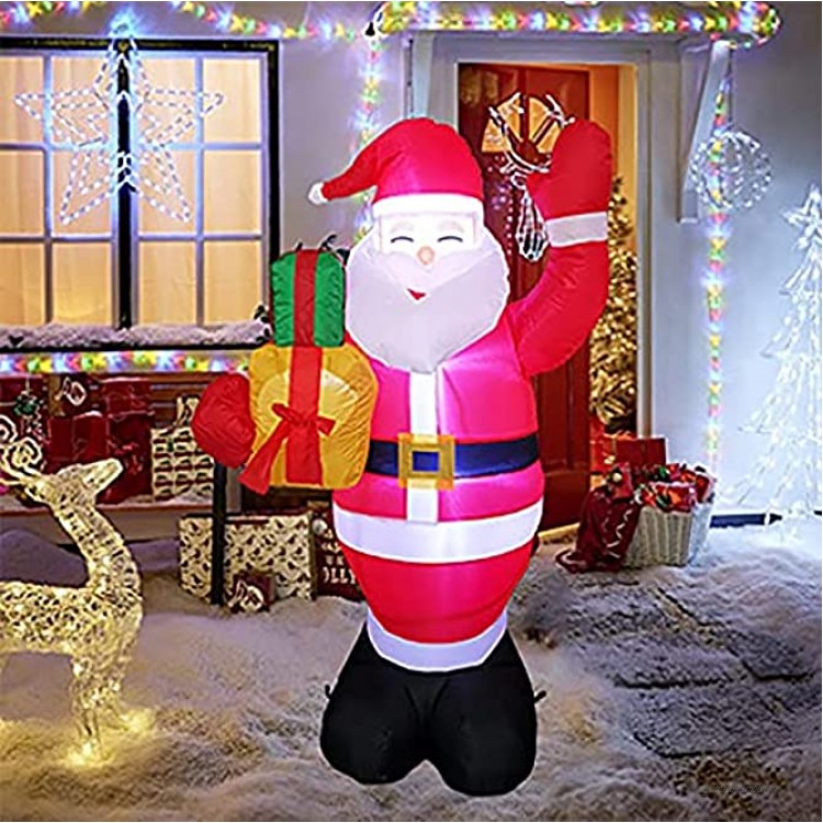 SIMGULAM 5FT Gonflable Santa Claus LED Light Up Géant Noël Gonflable Père Noël Transporter Sac Cadeau pour Blow Up Yard Décoration Intérieur Jardin Extérieur Décor De Noël