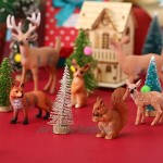6 Pièces Mini Jouets de Figurines d'Animaux de Forêt de Noël Figurines de Créatures de Bois de Noël Topper de Gâteau d'Animaux de Forêt 7 Ornements de Table de Neige Arbre de Noël en Plastique