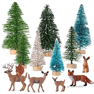 6 Pièces Mini Jouets de Figurines d'Animaux de Forêt de Noël Figurines de Créatures de Bois de Noël Topper de Gâteau d'Animaux de Forêt 7 Ornements de Table de Neige Arbre de Noël en Plastique