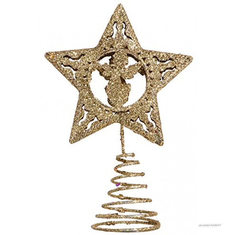 Abaodam Cimier de sapin de Noël en forme d'étoile en fer Doré