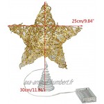 Bingxue Décoration de sapin de Noël en forme d'étoile à paillettes avec guirlande lumineuse LED Fonctionnement à piles 25 x 30 cm