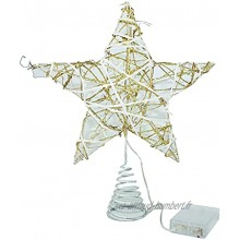 Bingxue Décoration de sapin de Noël en forme d'étoile à paillettes avec guirlande lumineuse LED Fonctionnement à piles 25 x 30 cm