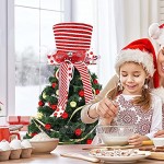Chapeau de sapin de Noël,URMAGIC chapeau haut de forme à carreaux noir et blanc pliable chapeau de sapin de Noël à rayures rouges avec nœud ruban et baies décoration de Noël
