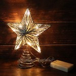 CVHOMEDECO. Silver Glitter 3D Tree Top Star avec lumières LED blanches chaudes et minuterie pour la décoration d'arbre de Noël et la décoration saisonnière des vacances 20,3 cm