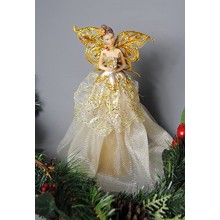 Décoration de sapin de Noël Ange Robe à paillettes dorées et ailes en dentelle