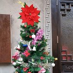 Domybest Cimier de Sapin de Noël Poinsettia Rouge pour Sommet du Sapin de Noël Ornement Topper d'arbre de Noël Pointe de Sapin Décoration de Noël