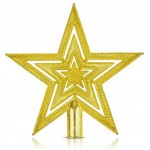 EAONE Étoile plate de 20,3 cm pour sapin de Noël Décoration dorée à paillettes Étoile à 5 branches pour sapin de Noël Décoration pour fête ou maison