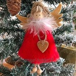 EliteMill Pendentif ange de Noël fait à la main avec flocon de neige en forme de cœur brillant en peluche pour sapin de Noël Décoration de maison