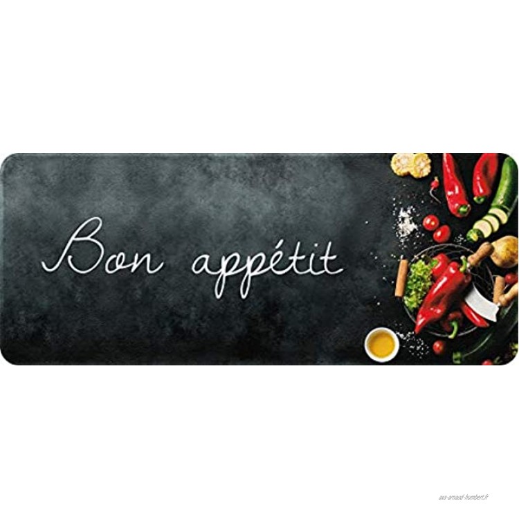ID MAT Decor de Cuisine Bon Appetit Decor de Cuisine Fibres Synthétiques Noir 50x120x0 4 cm