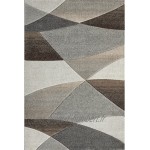 The Carpet Monde Tapis de salon moderne à poils courts et doux Effet de profondeur Contours délimités Motif vagues Gris beige 160 x 230 cm