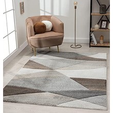The Carpet Monde Tapis de salon moderne à poils courts et doux Effet de profondeur Contours délimités Motif vagues Gris beige 160 x 230 cm