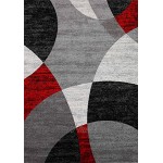 VIMODA Tapis Rouge Salon Chambre à Coucher Géométrique Motif à Cercles Moucheté en Gris Blanc Noir et Rouge Eco Tex Certifié Rouge 120x170 cm