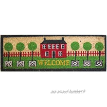 Paillasson d'entrée pour la maison en coco avec base en PVC peint à la main maison rouge avec inscription «Welcome» 70 x 25 x 2 cm. Facile à nettoyer et ultrarésistant