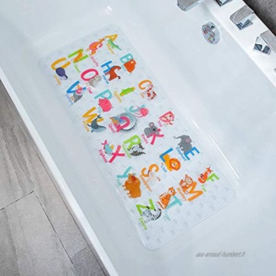 BEEHOMEE Tapis de bain antidérapant pour enfants résistant à la moisissure pour enfants tapis de bain antidérapant pour bébé 90 x 40 cm grand tapis de bain lettres de l'alphabet