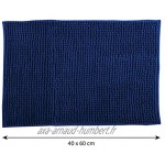 MSV Tapis de Bain Tapis de Douche „Chenille“ Poils Longs Microfibres Moelleux Anti-dérapant 40x60 cm Bleu foncé