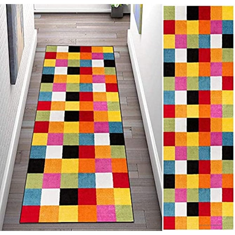 HXFAFA Tapis de couloir Long 50 x 200 cm Lavable Antidérapant Multicolore à carreaux