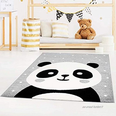 carpet city Tapis Bubble pour enfants poils courts motif panda pour chambre d'enfant pois blancs bleu pétrole gris beige