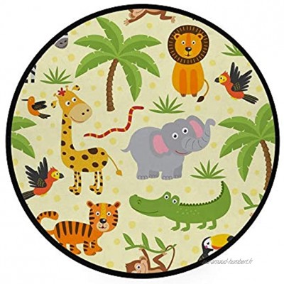 Orediy Tapis rond en mousse souple 92 cm Motif animaux de la jungle Léger Tapis de sol pour chambre d'enfant Tapis de yoga pour salon chambre à coucher