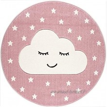 Tapis Livone pour chambre d'enfant et bébé Motif nuage et étoiles Rose blanc 100 % fil peigne en polypropylène. Rose 133 cm rund