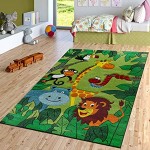 Tapis pour Enfant Chambre d'enfant Jungle Animaux Girafe Lion Singe Hippopotame Vert Dimension:140x200 cm