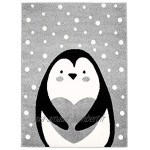 Tapis pour Enfant Gris – 80 x 150 cm – Pingouin avec cœur Pois Blancs – Tapis pour Chambre d'enfant Motif Animal