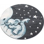Tapis pour enfant motif éléphant étoiles pour chambre d’enfant chambre de bébé salle de jeux tapis rectangulaire rond gris bleu blanc bleu 80 x 150 cm
