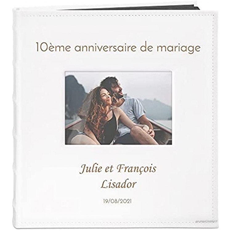 Maverton Album Photo en cuir blanc avec une poche ouvrable Cadeau d’anniversaire pour chaque couple Album sous forme de livre avec gravure anniv de mariage
