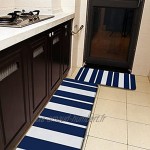 Lot de 2 tapis de cuisine lavables antidérapants pour intérieur ou extérieur bleu marine et blanc