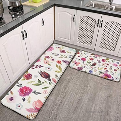 Lot de 2 tapis de cuisine lavables antidérapants pour intérieur ou extérieur fond floral