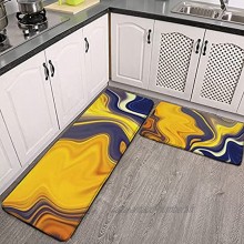 Lot de 2 tapis de cuisine lavables antidérapants pour intérieur ou extérieur marbré bleu et doré