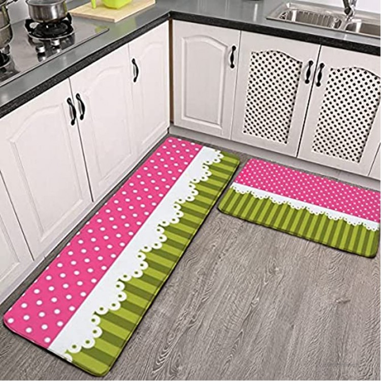 Lot de 2 tapis de cuisine lavables antidérapants pour intérieur ou extérieur Motif à rayures vertes