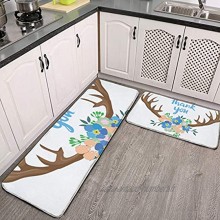Lot de 2 tapis de cuisine lavables antidérapants pour intérieur ou extérieur Motif bois de cerf floral
