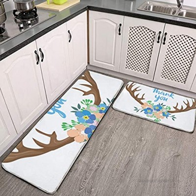 Lot de 2 tapis de cuisine lavables antidérapants pour intérieur ou extérieur Motif bois de cerf floral
