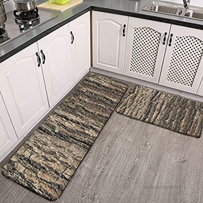 Lot de 2 tapis de cuisine lavables antidérapants pour intérieur ou extérieur Motif écorce d'arbre
