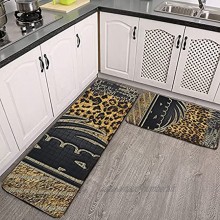 Lot de 2 tapis de cuisine lavables antidérapants pour intérieur ou extérieur Motif léopard africain en mouvement