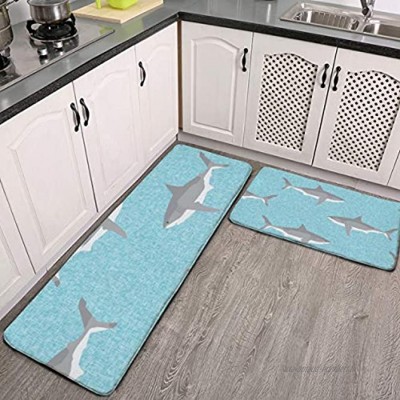 Lot de 2 tapis de cuisine lavables antidérapants pour intérieur ou extérieur Motif requins Bleu