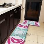 Lot de 2 tapis de cuisine lavables antidérapants pour intérieur ou extérieur réversible rose fuchsia et vert menthe