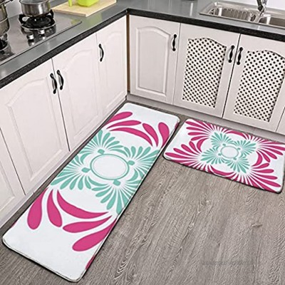 Lot de 2 tapis de cuisine lavables antidérapants pour intérieur ou extérieur réversible rose fuchsia et vert menthe