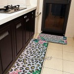 Lot de 2 tapis de cuisine lavables antidérapants pour intérieur ou extérieur rose girly menthe ombré floral paillettes léopard