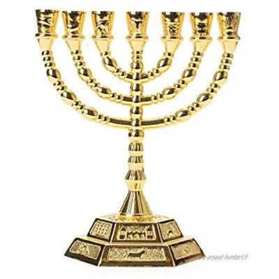 Or 12 tribus icônes Symbole bougeoir décor Judaica 7 Branche israélienne Menorah 16 * 13 cm
