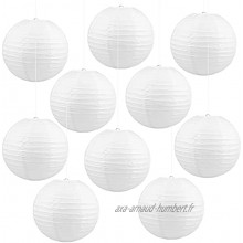 10 PCS Lanternes en papier rondes blanc avec nervures en fil 30 cm papier Lanternes pour les mariages anniversaires fêtes Blanc