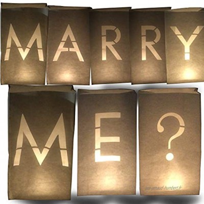 AMENOPH1S Marry Me Kit de lanternes en papier blanches pour bougies Pochettes à bougies Lettres individuelles Décorations de mariage Difficilement inflammable
