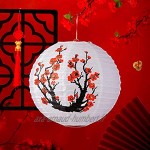 CUHAWUDBA 6 Pack 12 Pouces Rouge Cerisier Fleurs Lanterne en Papier Blanc Rond Chinois Japonais Lampe en Papier pour la DéCoration de FêTe de Mariage