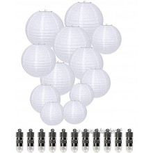 Dazone® Lot de 12 lampions ronds en papier blanc + 12 mini ballons LED blanc chaud Décoration de mariage