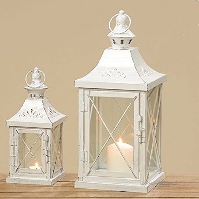 Home-Shop Lot de 2 lanternes en métal style shabby Blanc
