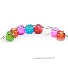 Jeu de 8 lanternes en verre à suspendre photophores en verre de couleurs différentes avec poignées