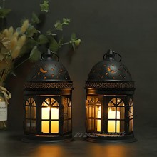 JHY DESIGN Set de 2 lanternes décoratives 21cm Haute Lanterne Suspendue de Style Vintage bougeoir en métal pour Les parités et Les Mariages en Plein air Noir